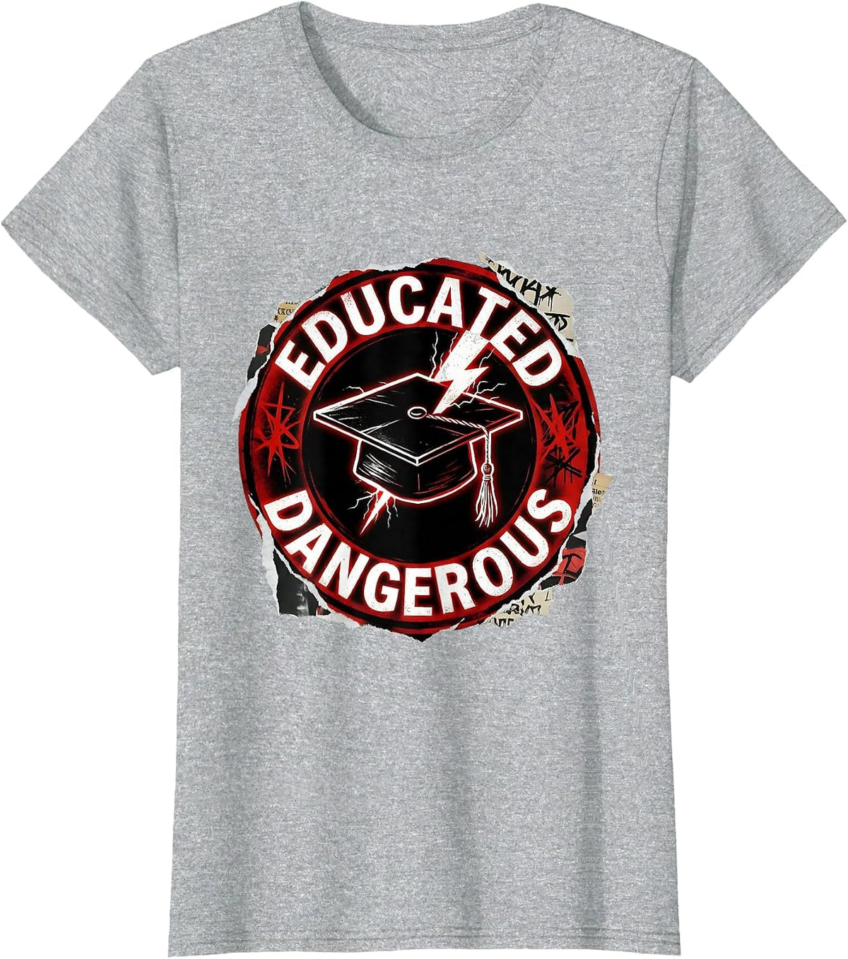 Educated & Dangerous Collegiate Punk Metal Design T-Shirt - Heather Grey