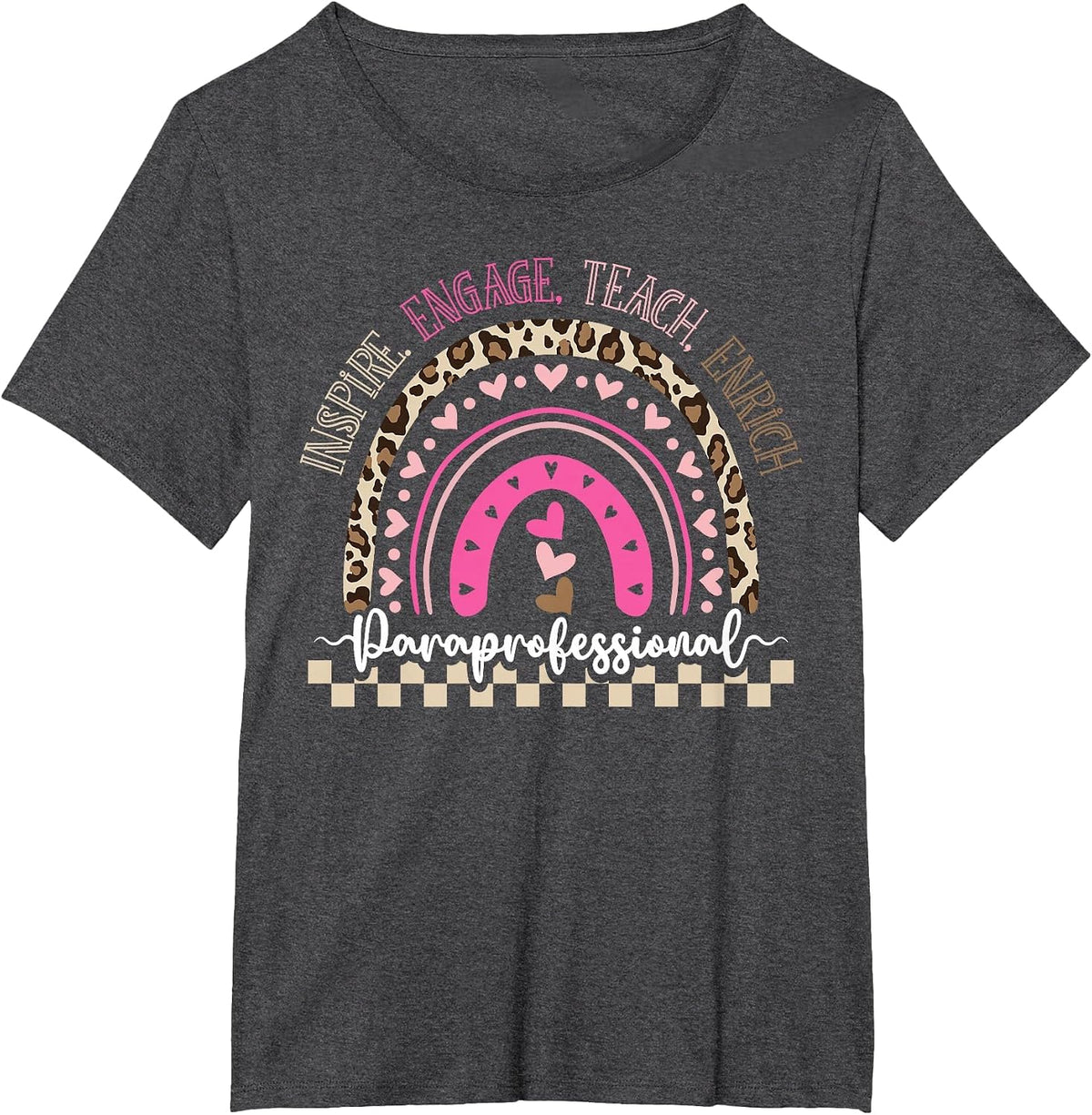 Paraprofessional Teacher para Rainbow Leopard Back to T-Shirt - Dark Heather Grey