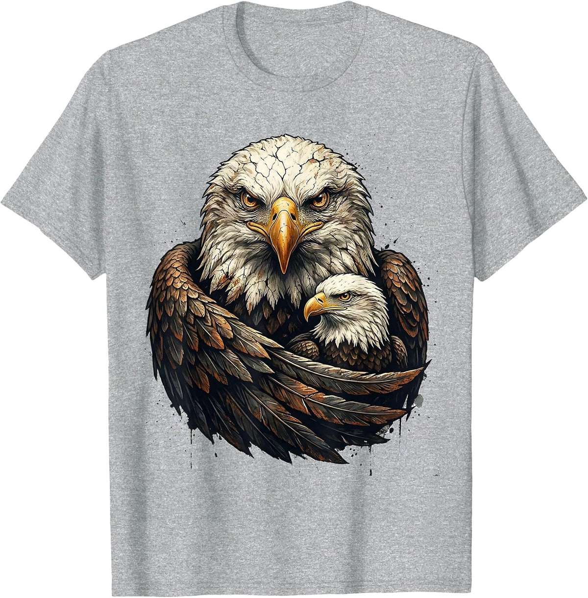Men's Bald Eagle Family Vintage Distressed Mascot Pride T-Shirt - Heather Grey