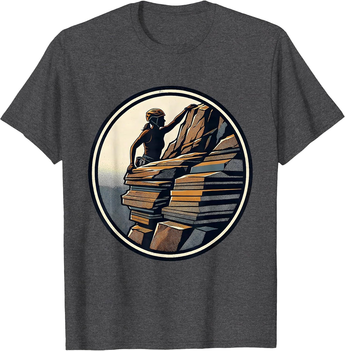 Climber Reaching Over Cliff Edge Outdoor Art T-Shirt - Dark Heather Grey