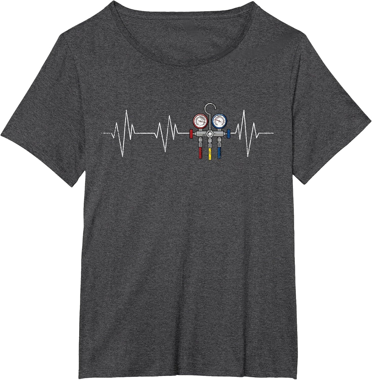HVAC Technician EKG Heartbeat Vintage Funny HVAC Tech T-Shirt - Dark Heather Grey