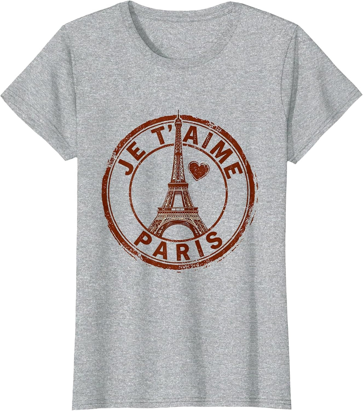 Women's Je t'aime Paris Rubber Stamp Eiffel Tower Travel Souvenir T-Shirt - Heather Grey
