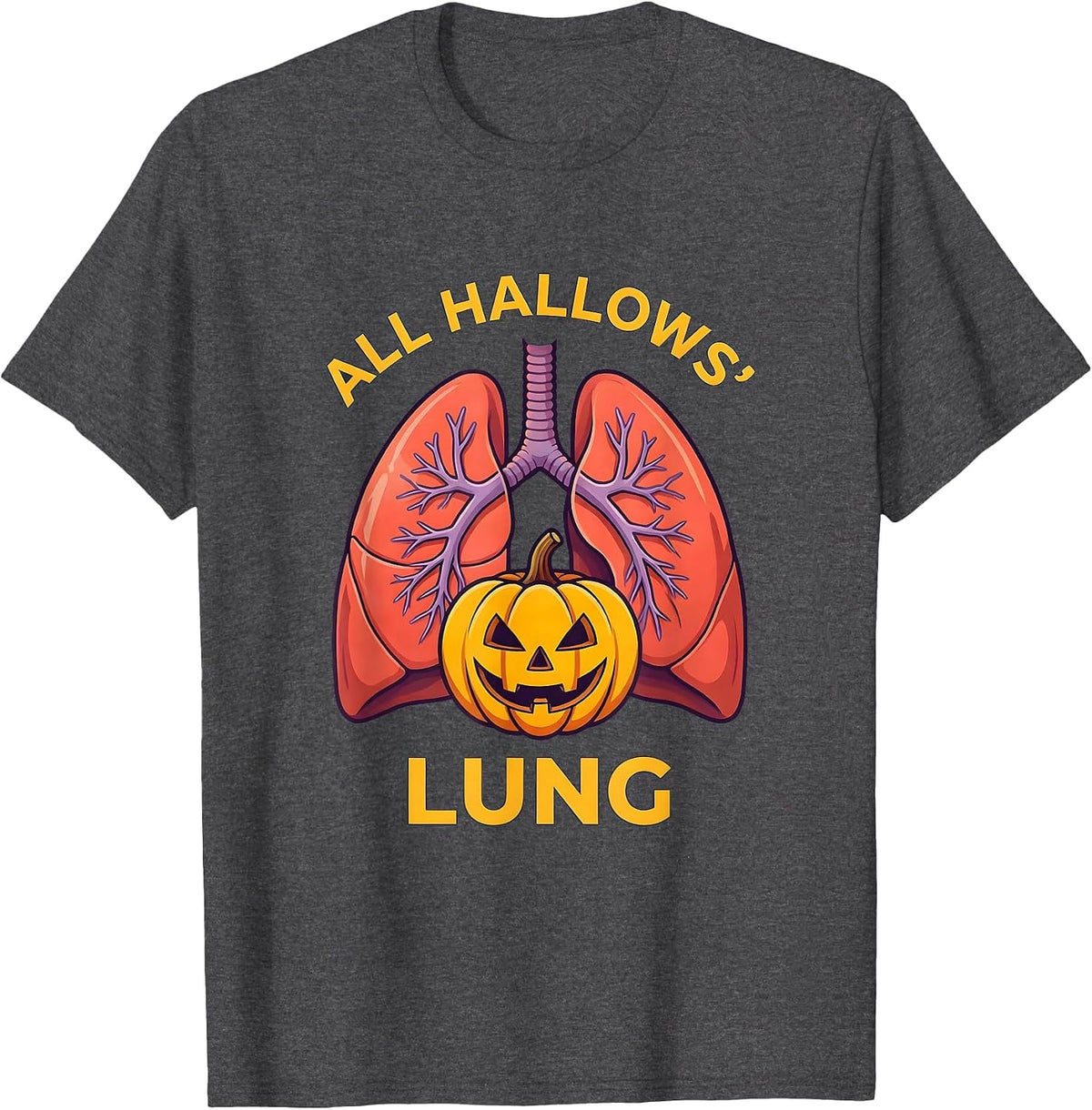 Men's All Hallows Lung Flat Vector Halloween Respiratory Therapist T-Shirt - Dark Heather Grey