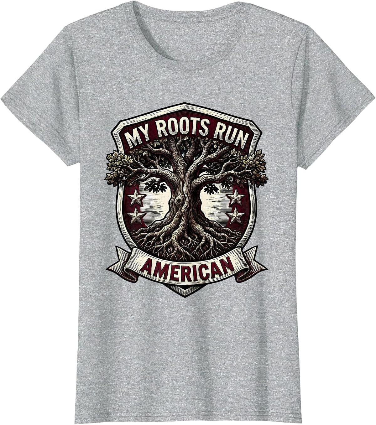 My Roots Run American Patriotic Design T-Shirt - Heather Grey