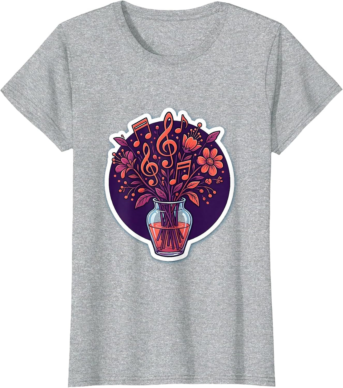 Music Note Bouquet Vase Music Teacher Gift T-Shirt - Heather Grey