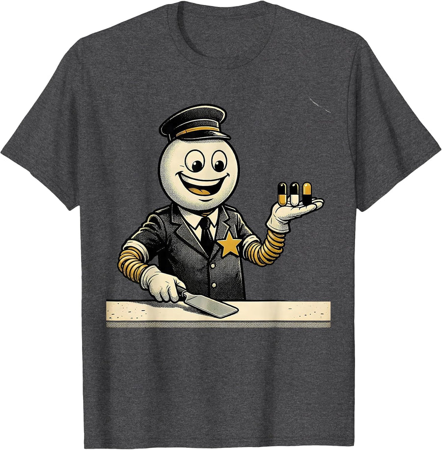 Men's Retro Cartoon Pharmacy Clerk Cute Pharmacy Tech Humor T-Shirt - Dark Heather Grey