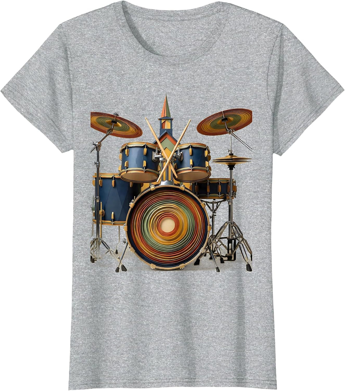 Women's Compact Drum Kit Church Worship Musician Faith Statement T-Shirt - Heather Grey