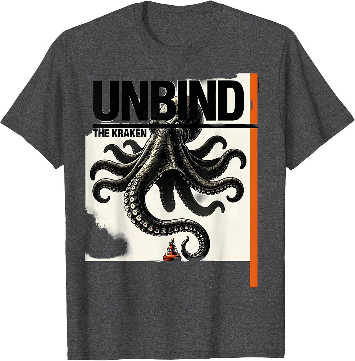 Unbind The Kraken Brutalist Graphic Octopus Lover Sea T-Shirt - Dark Heather Grey
