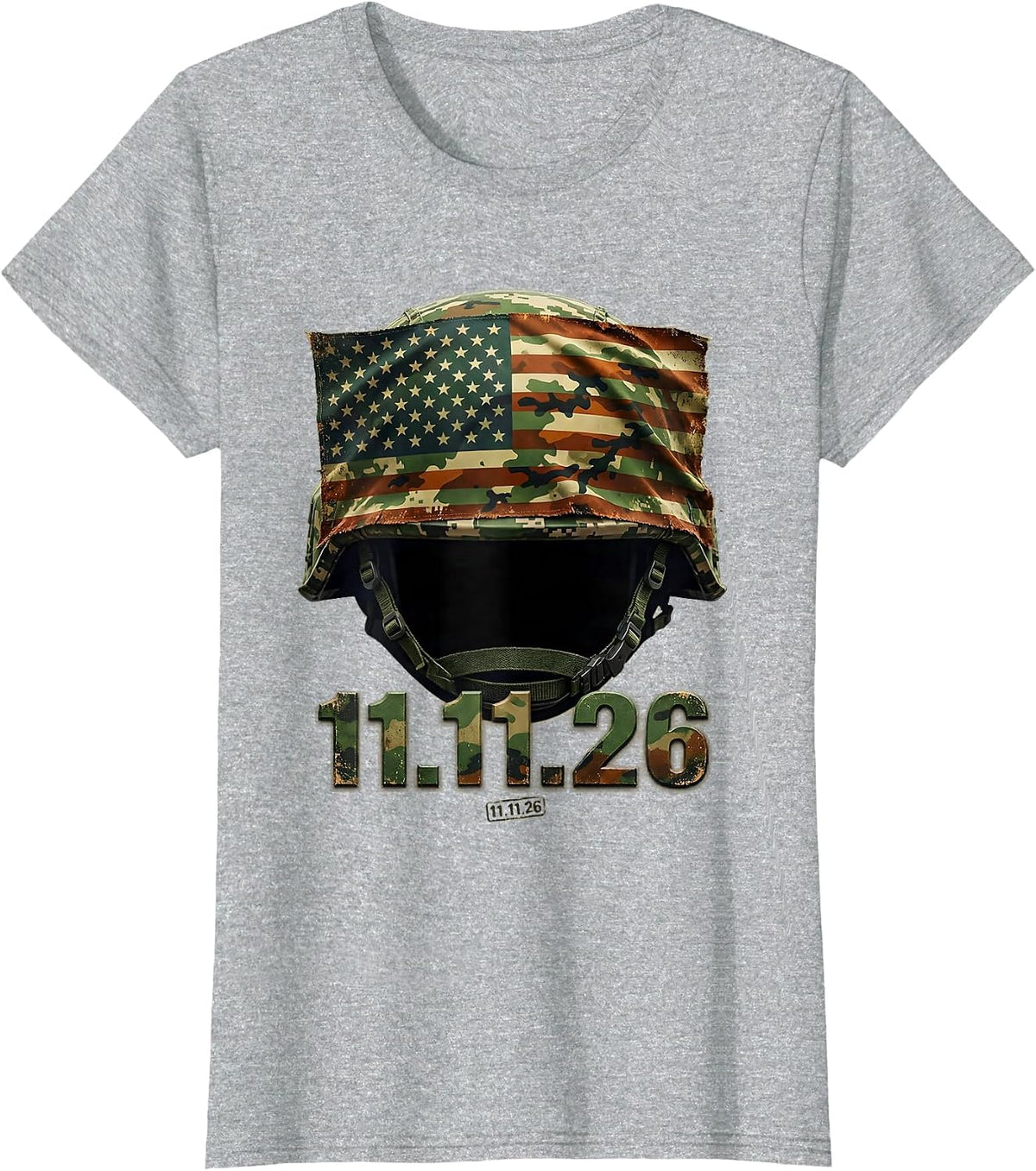 11.11.26 Distressed Military Veteran Patriotic T-Shirt - Heather Grey