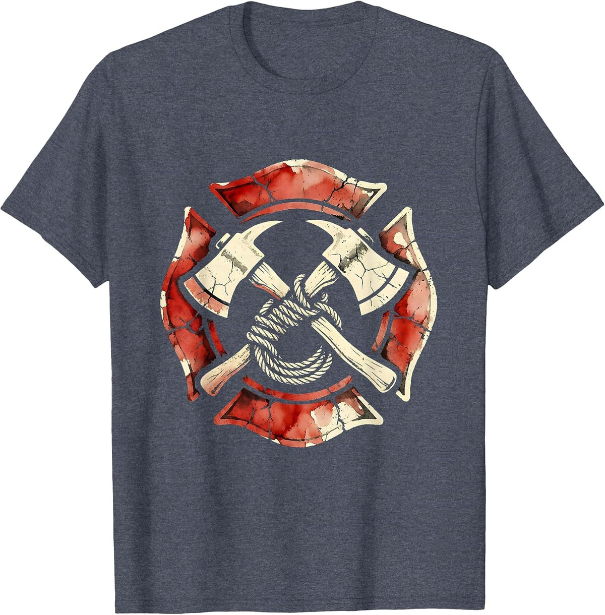 Labor Day Firefighter Axe and Rope Crossed Graphic T-Shirt - Heather Blue