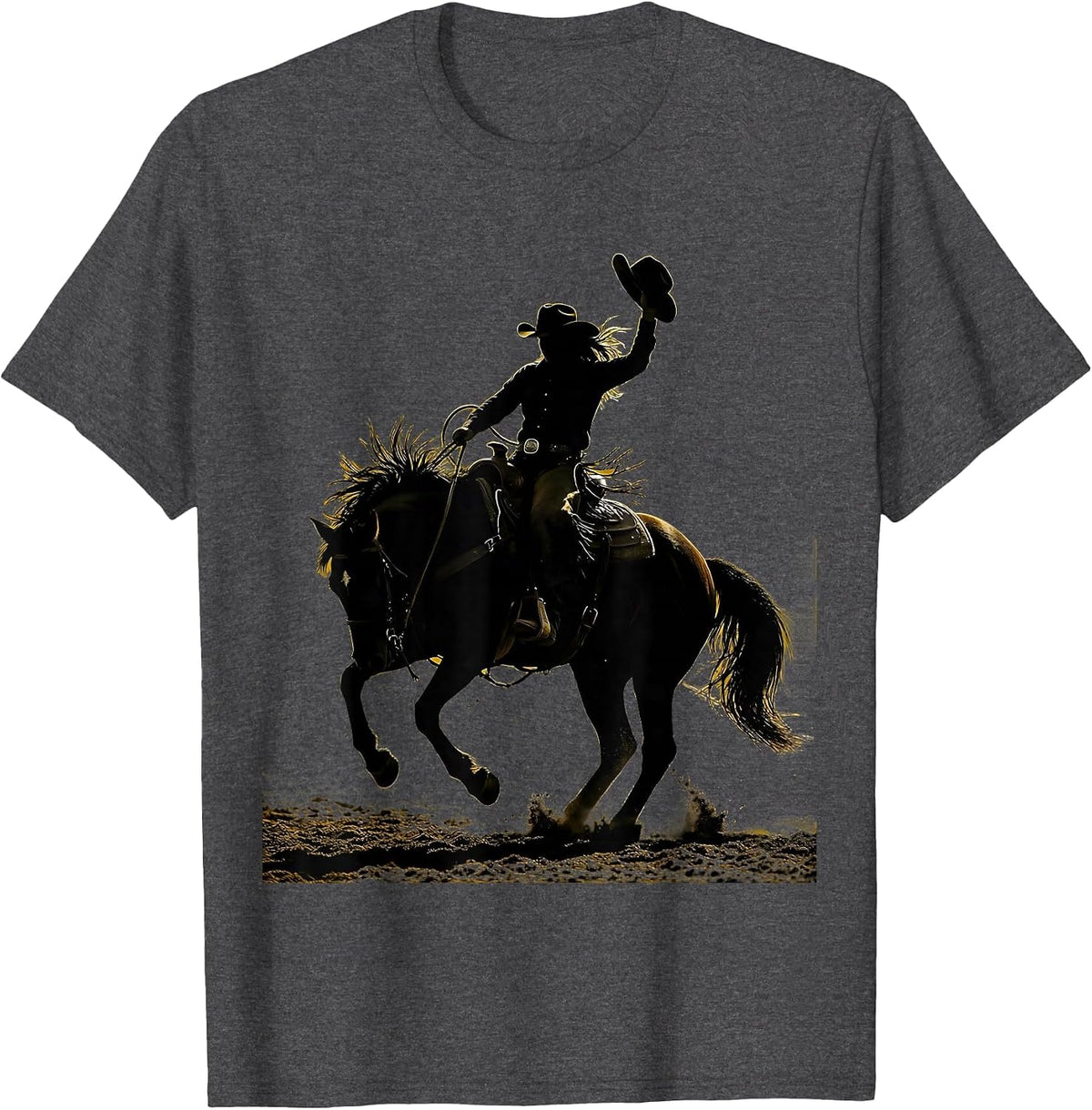 Barrel Racing Cowgirl Rodeo Graphic Tee T-Shirt - Dark Heather Grey
