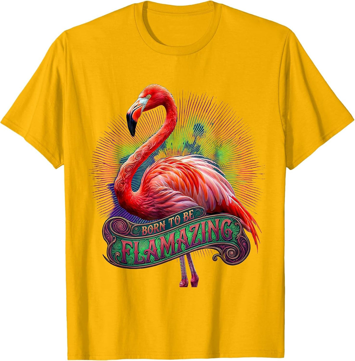 Men's Born to Be Flamazing Flamingo Design T-Shirt - Golden Yellow
