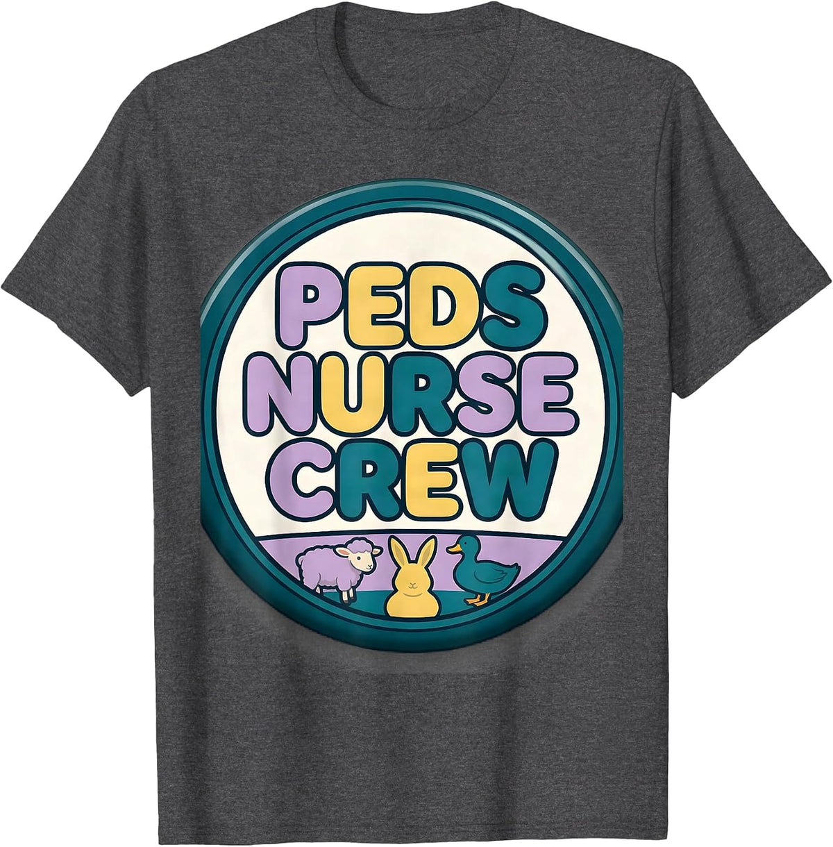 Peds Nurse Crew Cute Animal Pediatric Nurse Practitioner T-Shirt - Dark Heather Grey