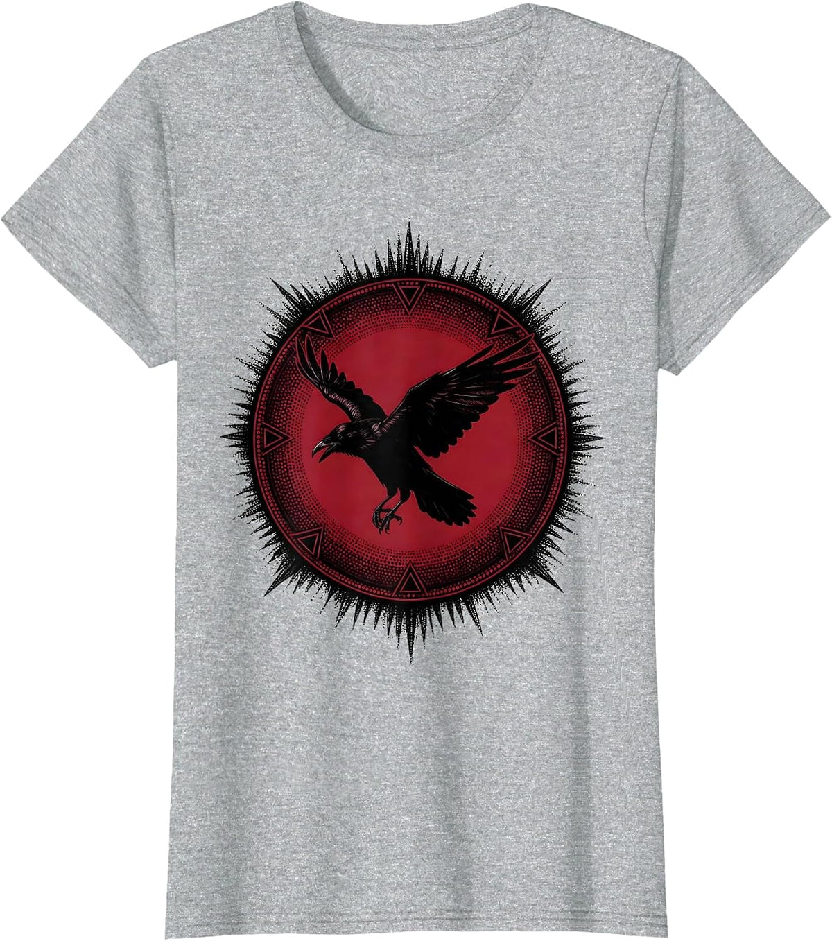 Crow Silhouette Blood Moon Gothic Nature Art T-Shirt - Heather Grey
