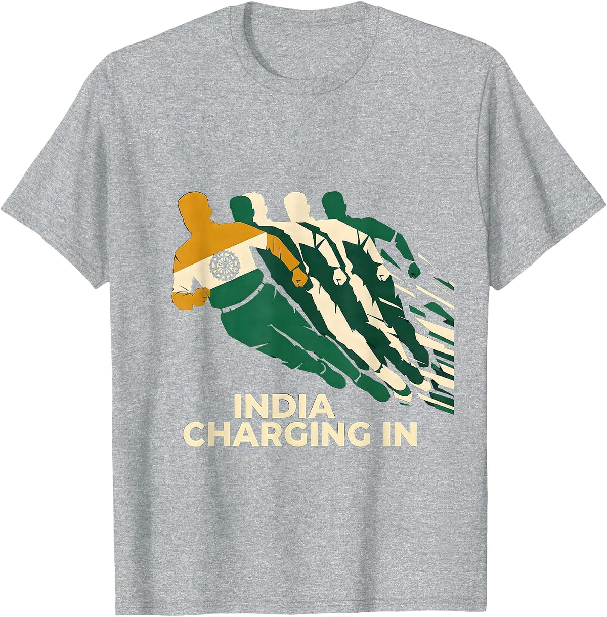 Men's India Charging In Futurist National Pride Cricket Fan T-Shirt - Heather Grey