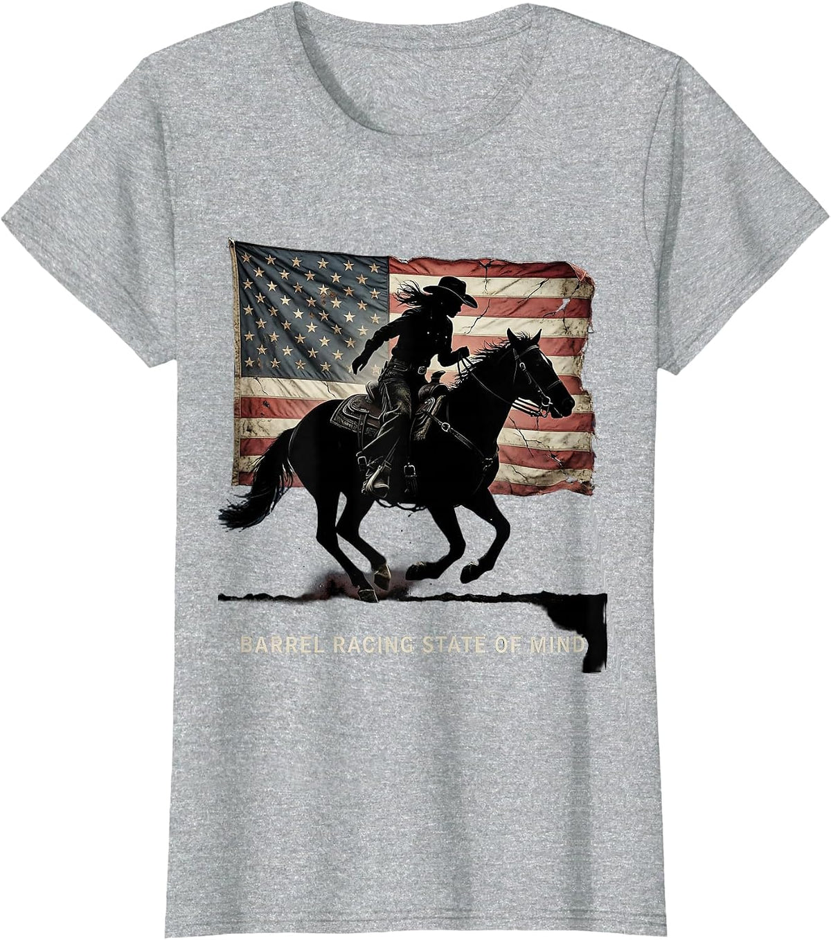 Barrel Racing State Of Mind Cowgirl Design T-Shirt - Heather Grey