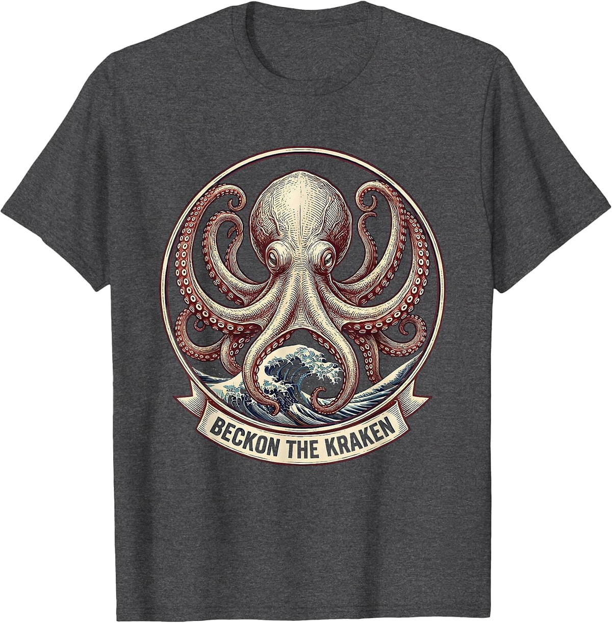 Beckon The Kraken Playful Octopus Lover Marine Biology T-Shirt - Dark Heather Grey