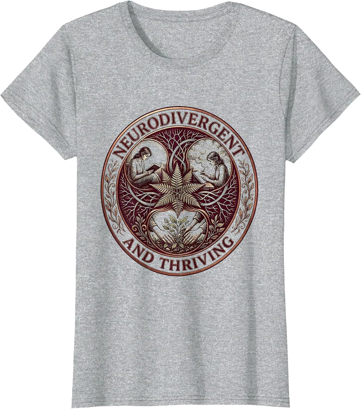 Neurodivergent and Thriving Awareness Design T-Shirt - Heather Grey