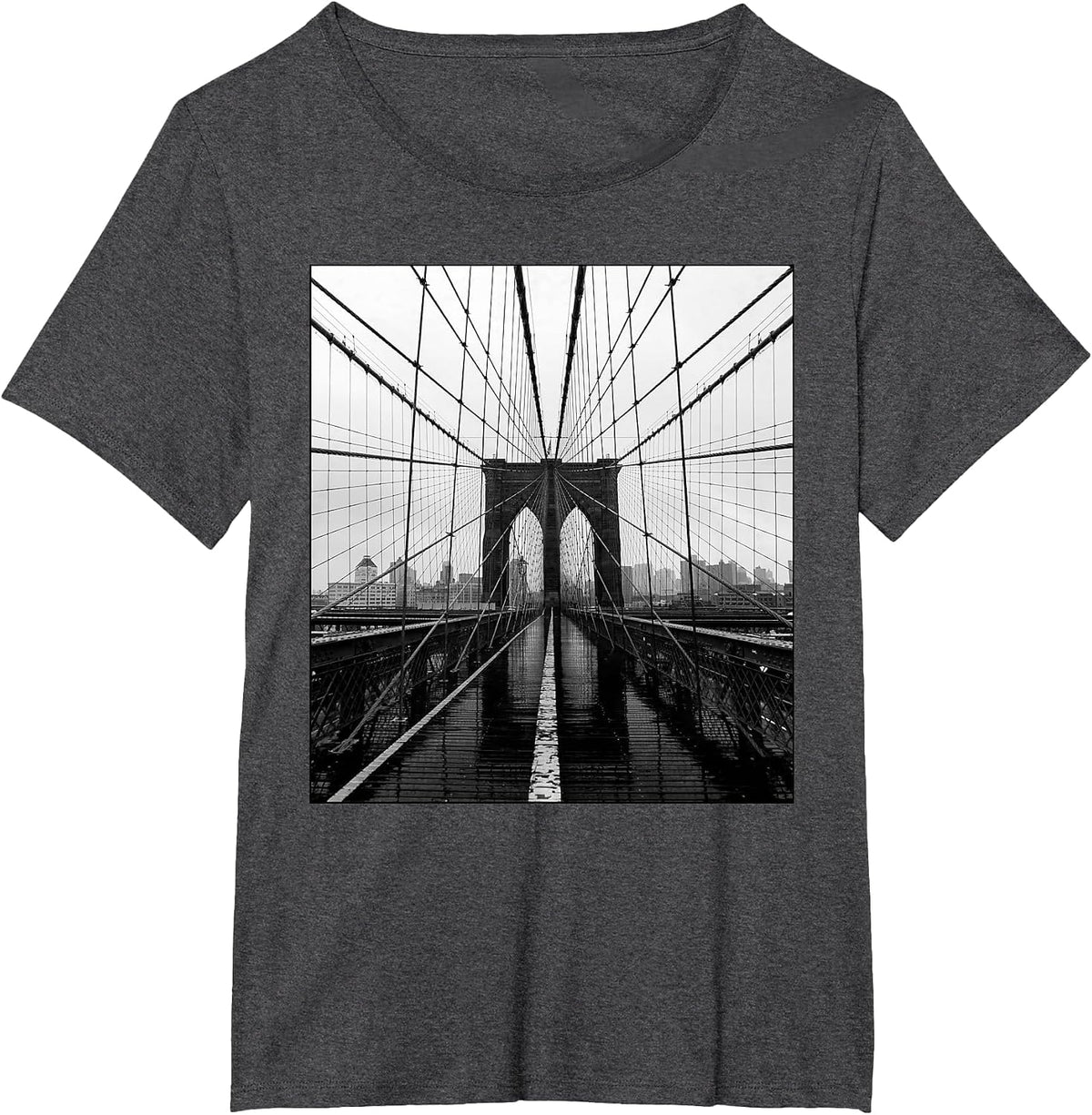 Brooklyn Bridge Photo Art NYC New York City Skyline Brooklyn T-Shirt - Dark Heather Grey