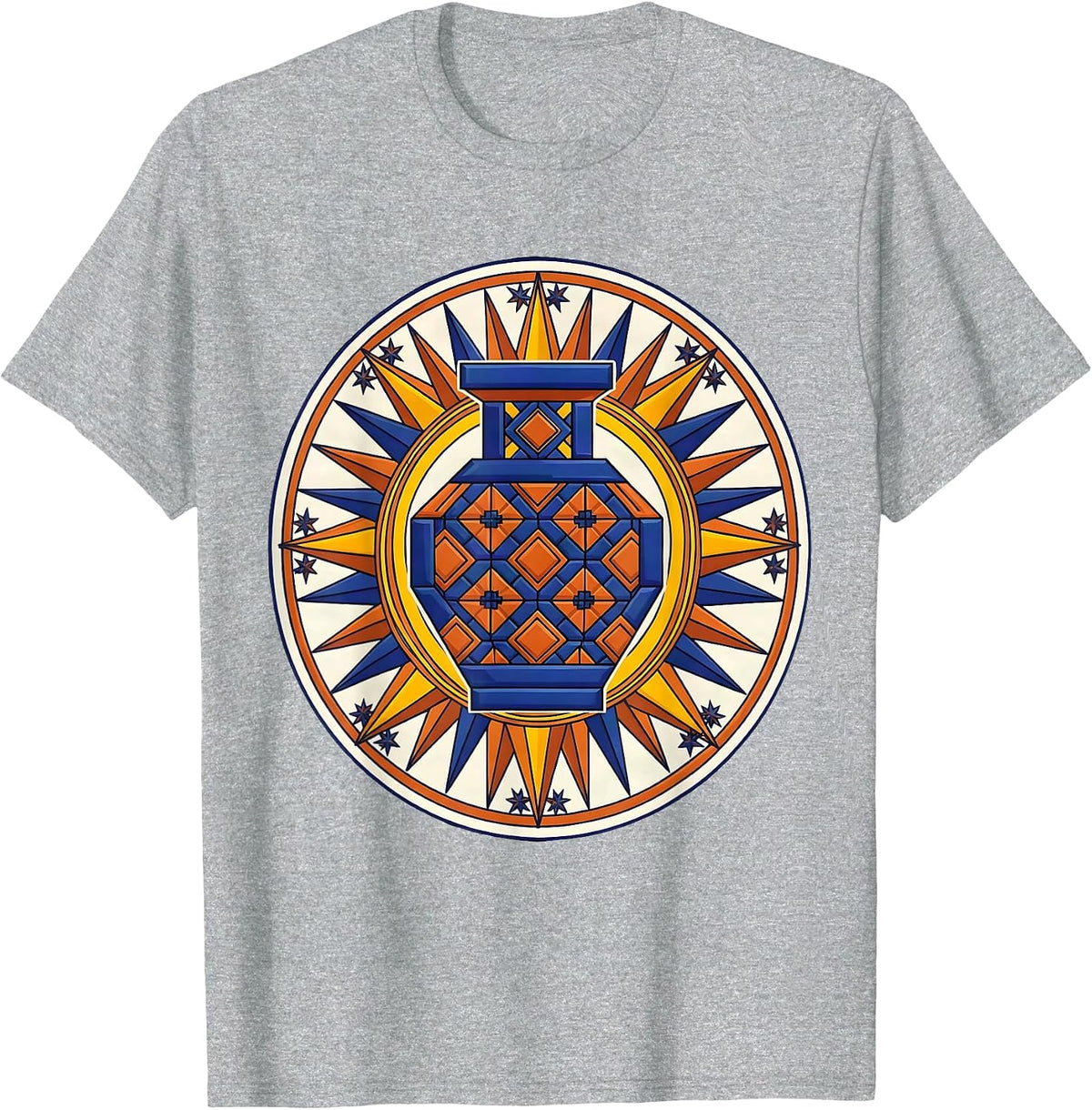 Men's Talavera Pottery Vase Mexican Folk Art Design T-Shirt - Heather Grey