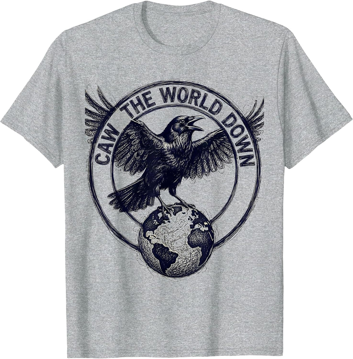 Men's Caw The World Down Crow Graphic Design T-Shirt - Heather Grey