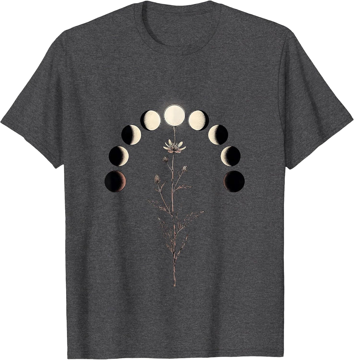 Men's Moon Phase Wildflower Boho Celestial Astrology T-Shirt - Dark Heather Grey