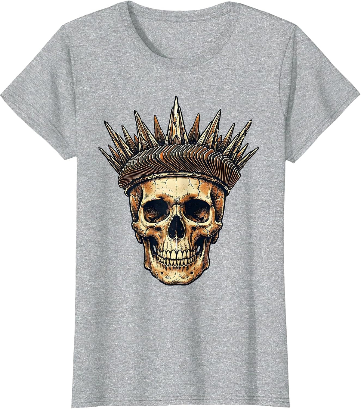 Skull Crown of Guitar Picks Vintage Rock Art T-Shirt - Heather Grey