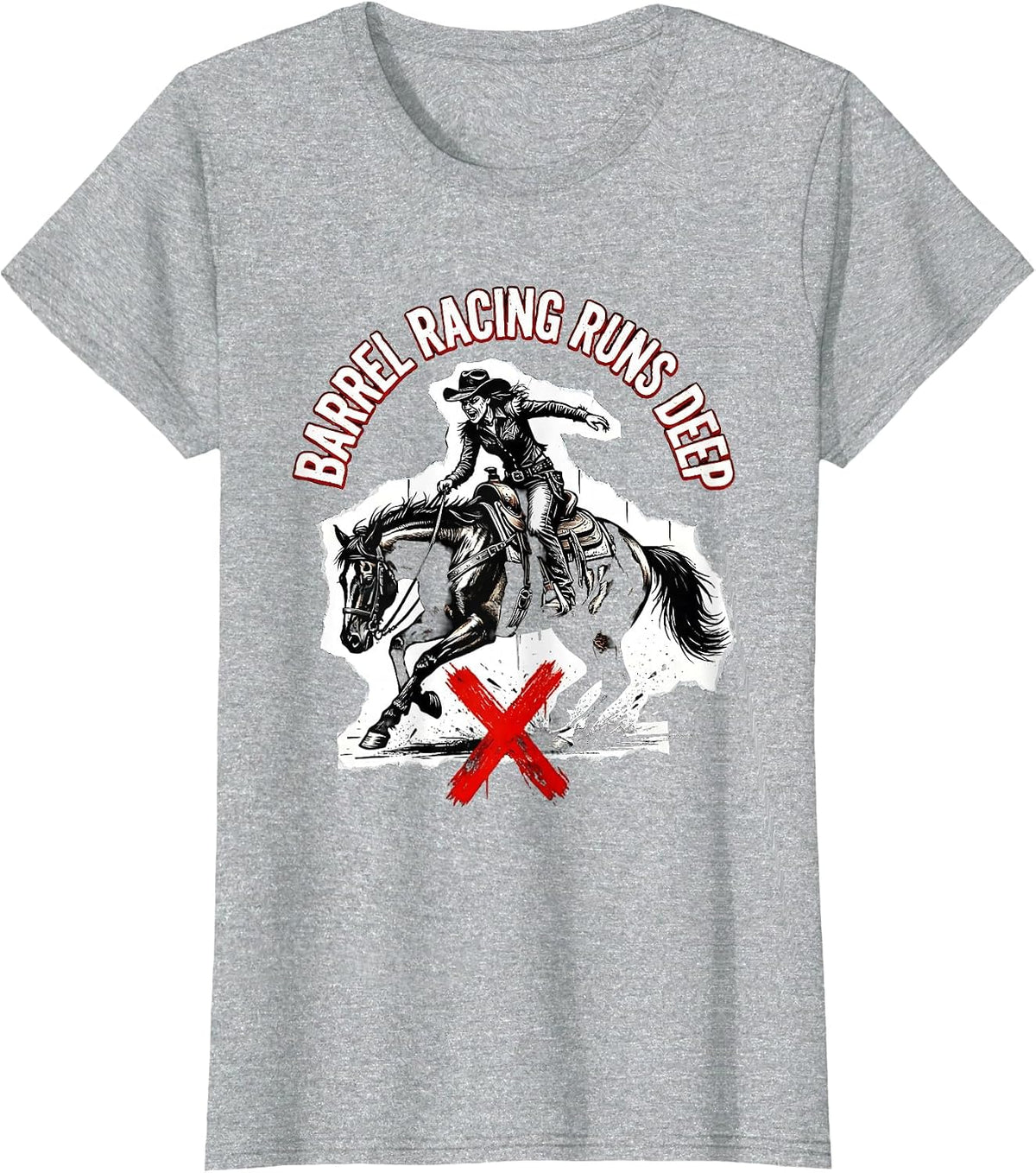 Barrel Racing Runs Deep Cowgirl Design T-Shirt - Heather Grey