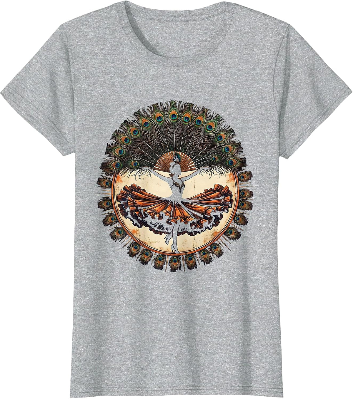Women's Showgirl Era Spinning Fan Dance Illustration T-Shirt - Heather Grey