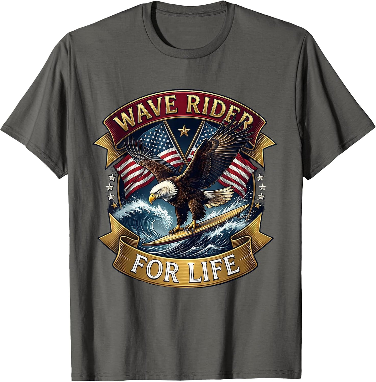 Wave Rider For Life Men's Surf Graphic Design T-Shirt - Asphalt Grey