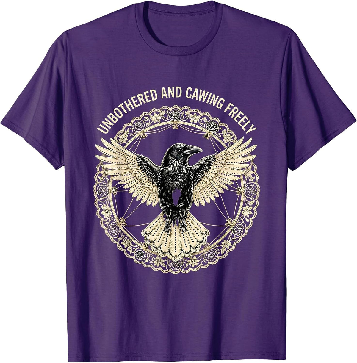 Men's Unbothered and Cawing Freely Crow Design T-Shirt - Purple