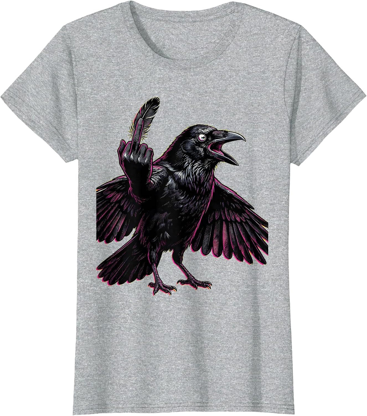 Women's Fawk Off Crow Funny Rebellious Bird Design T-Shirt - Heather Grey
