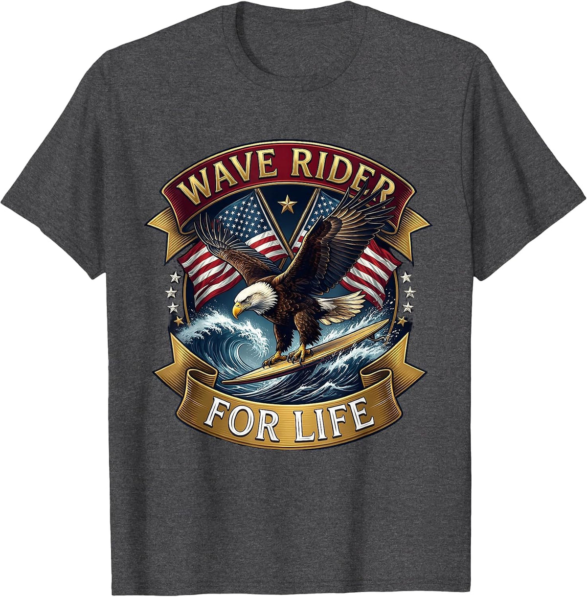 Wave Rider For Life Men's Surf Graphic Design T-Shirt - Dark Heather Grey