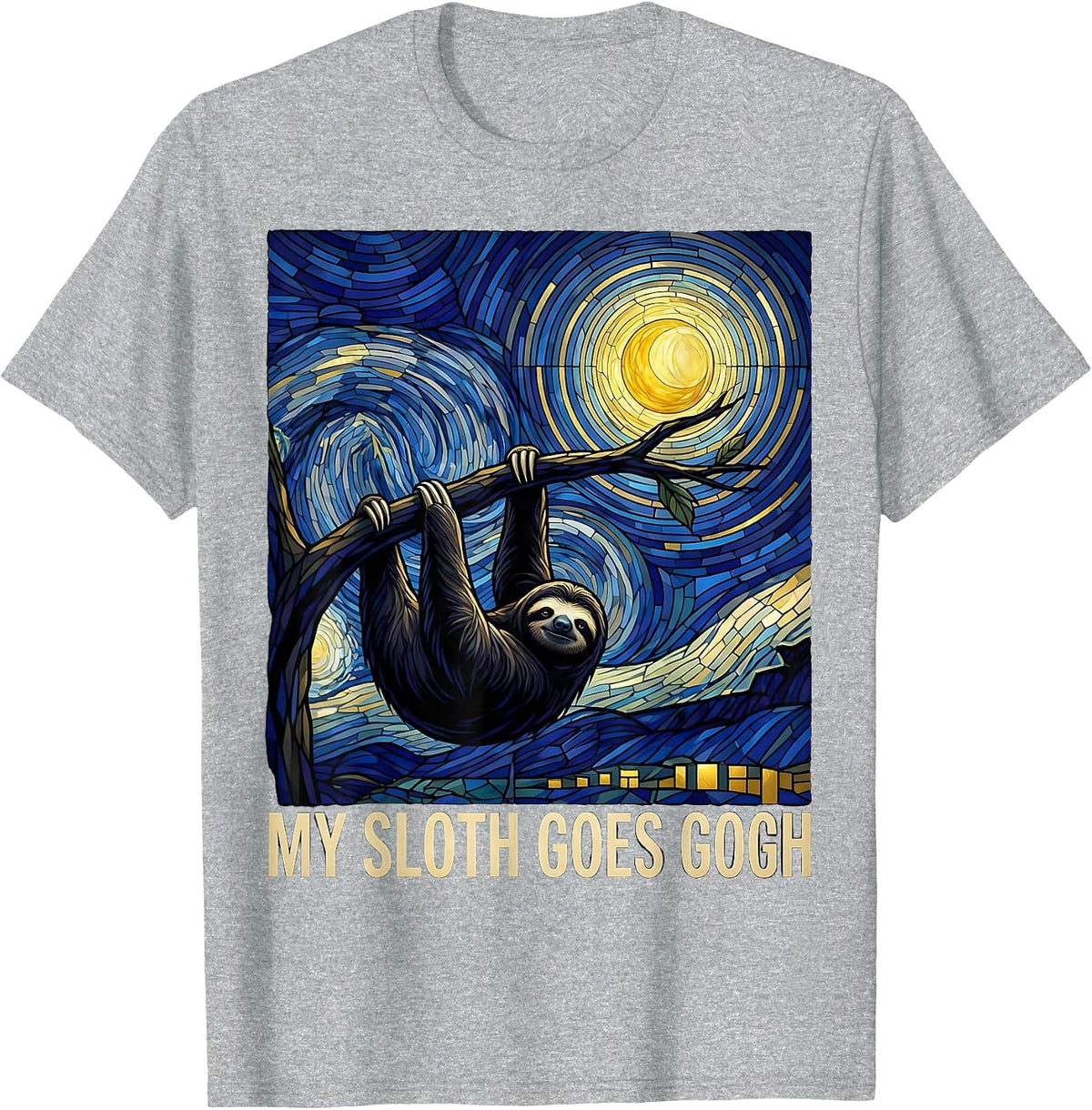Men's My Sloth Goes Gogh Stained Glass Mosaic Animal Lover Gift T-Shirt - Heather Grey