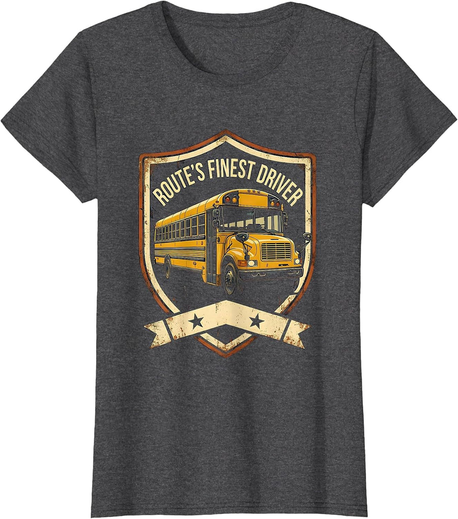 Women's Route's Finest Driver Vintage Funny School Bus Driver T-Shirt - Dark Heather Grey