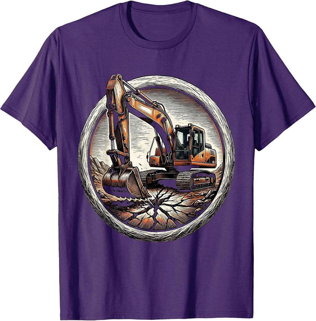 Men's Excavator Digging Cracked Earth Graphic T-Shirt - Purple