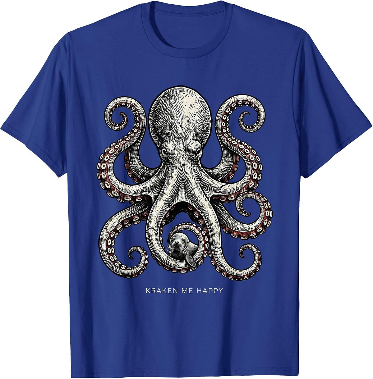 Kraken Me Happy Vintage Kraken Octopus Japanese Aesthetic T-Shirt - Royal Blue