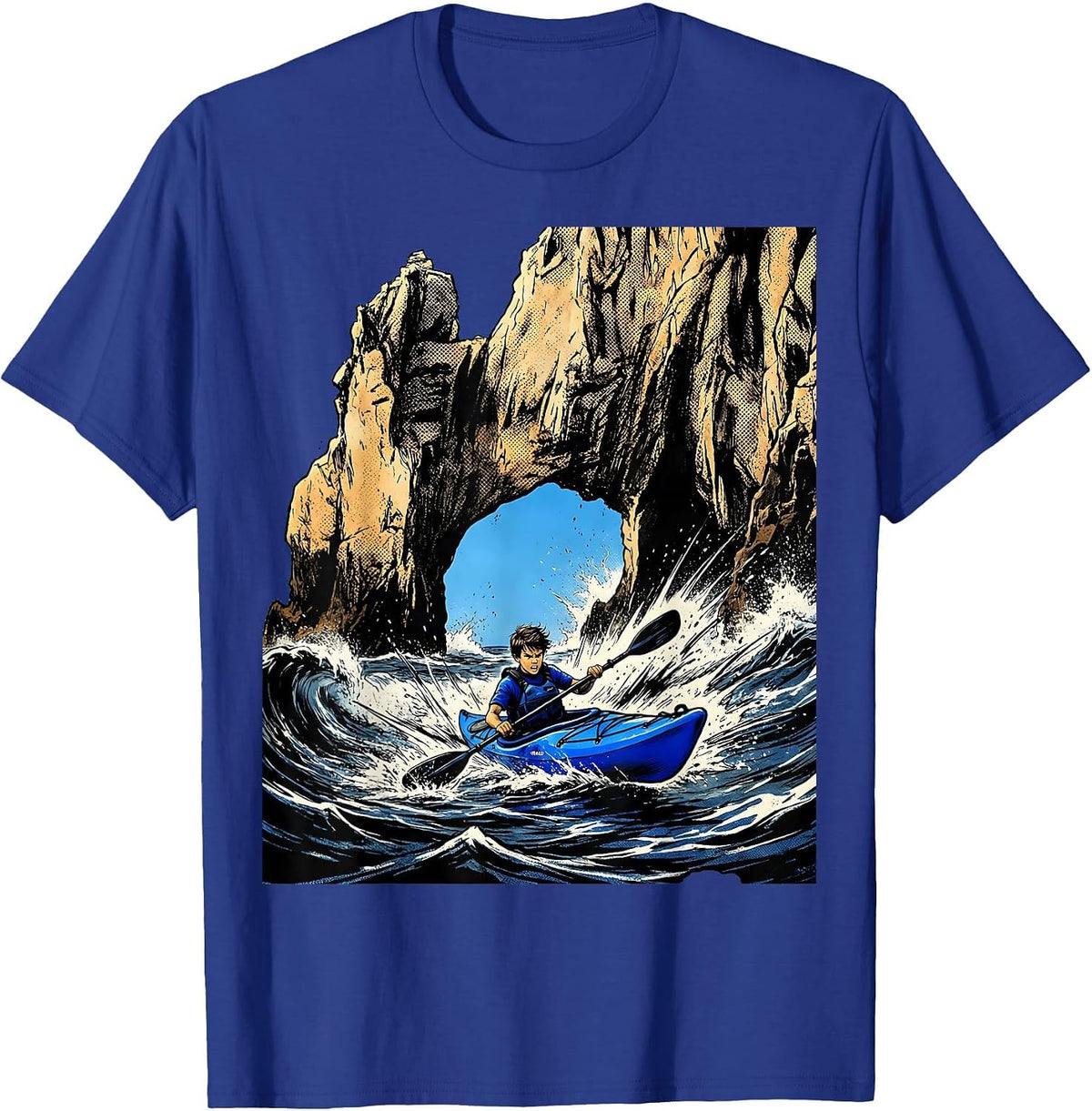 Men's Boys Hawaiian Kayaking Sea Arch Rock Graphic T-Shirt - Royal Blue