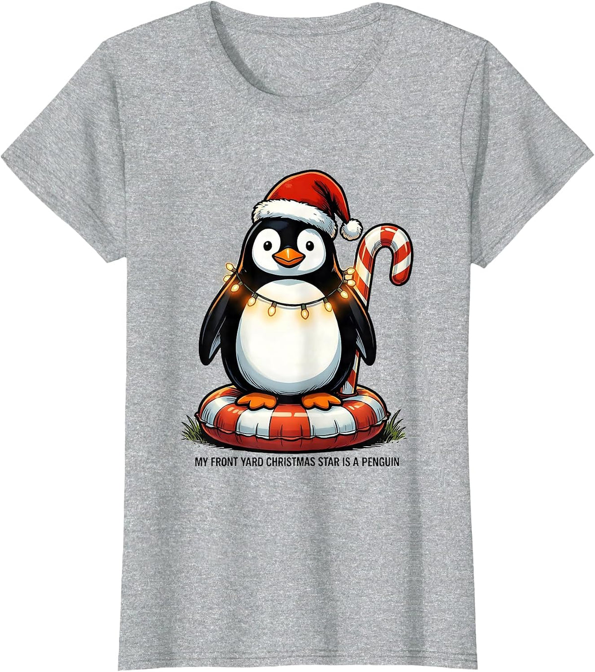 My Front Yard Christmas Star Is A Penguin Funny T-Shirt - Heather Grey