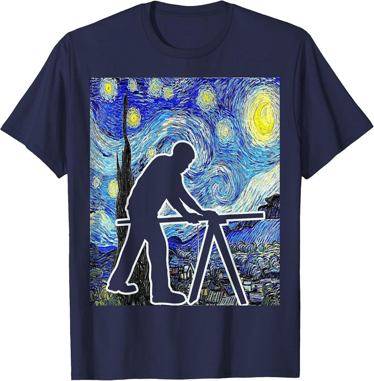 Carpenter Starry Night Carpentry Painting Woodworker T-Shirt - Navy Blue