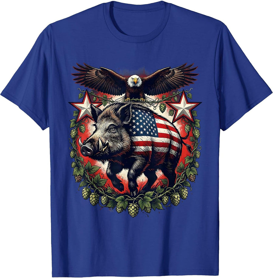 Wild Boar Hops Field Craft Beer Graphic Design T-Shirt - Royal Blue