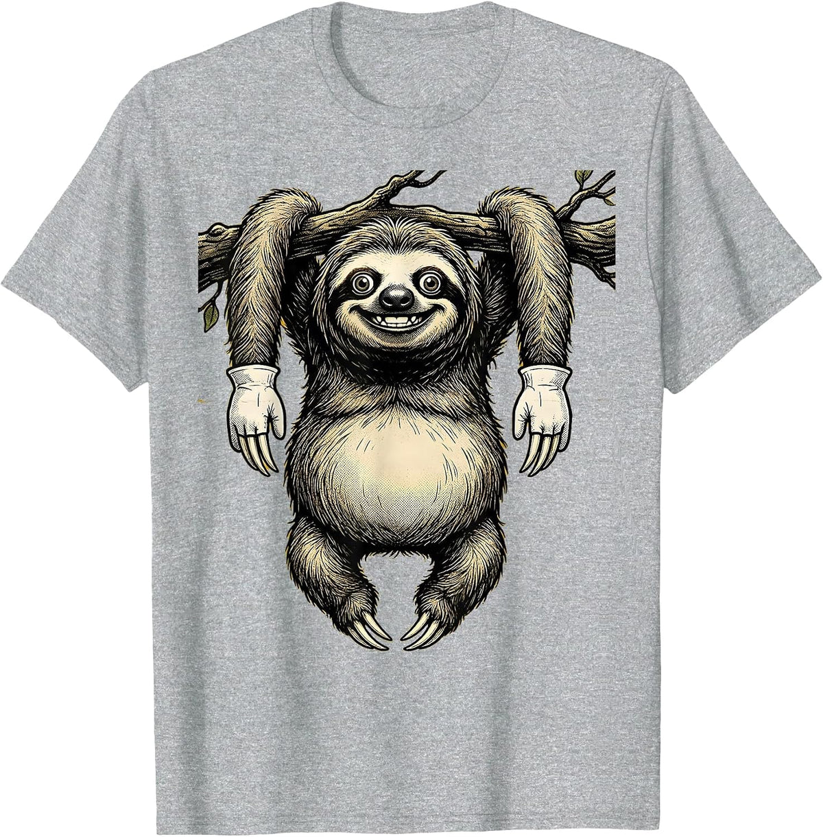 Men's Derpy Sloth Hanging Upside Down Funny Wildlife T-Shirt - Heather Grey