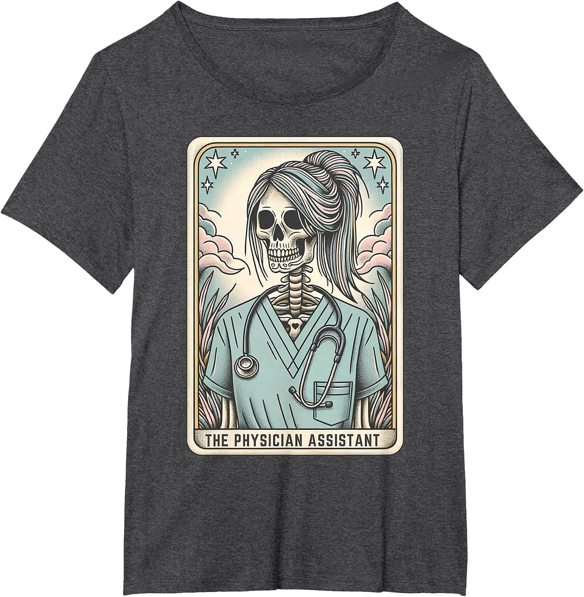 PA Physician Assistant Tarot Card Skeleton Coffee Halloween T-Shirt - Dark Heather Grey