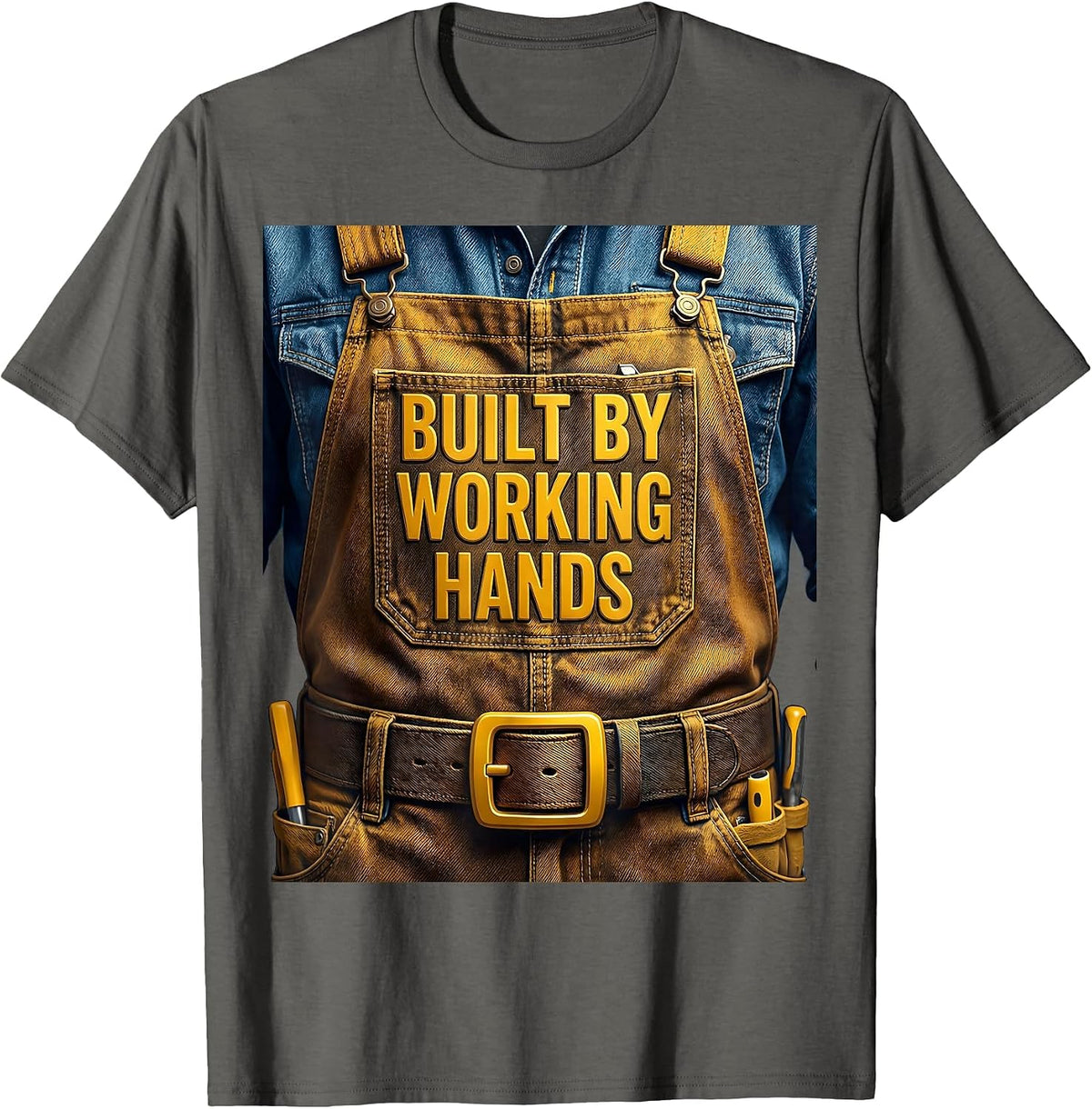 Built by Working Hands Labor Day Graphic Design T-Shirt - Asphalt Grey