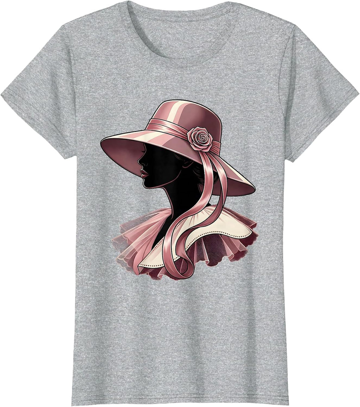 Gigi Elegant Wide-Brim Hat Profile Illustration T-Shirt - Heather Grey