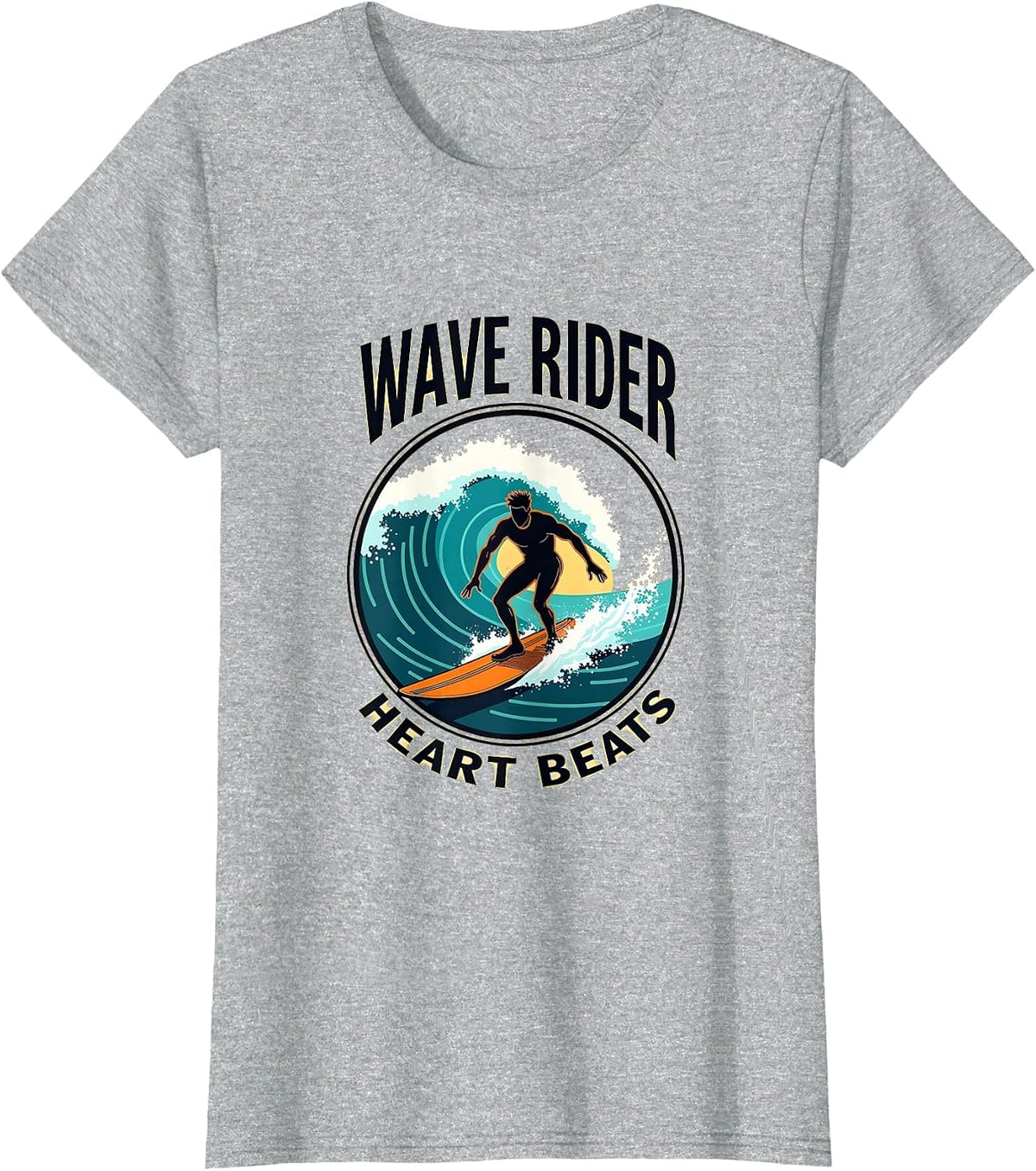 Wave Rider Heart Beats Surf Design T-Shirt - Heather Grey