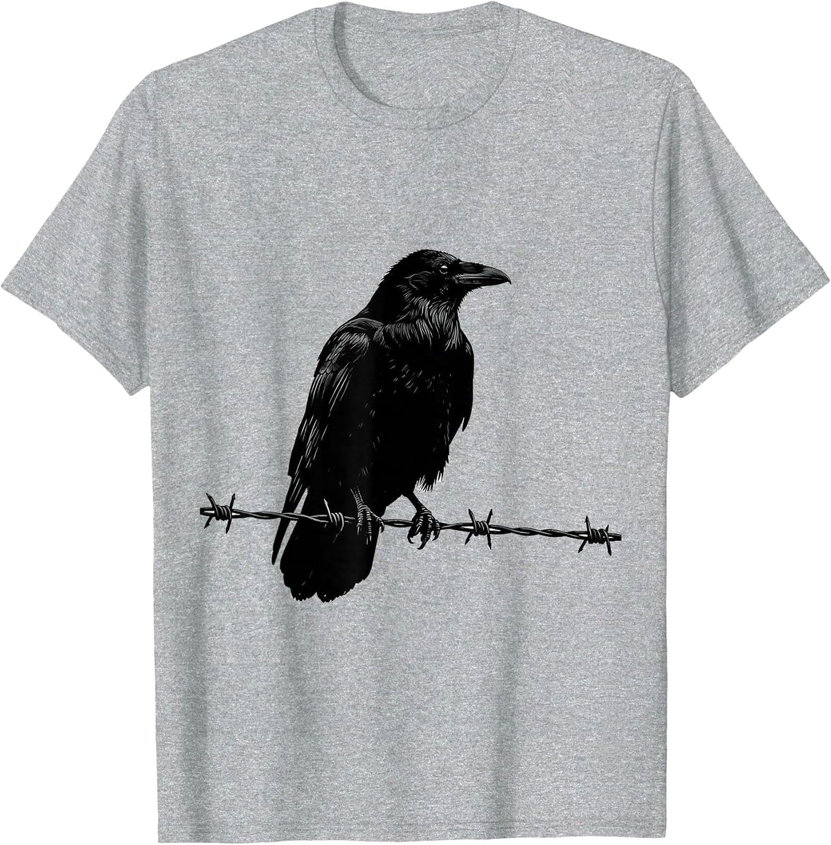 Men's Crow on Barbed Wire Fence Illustration T-Shirt - Heather Grey