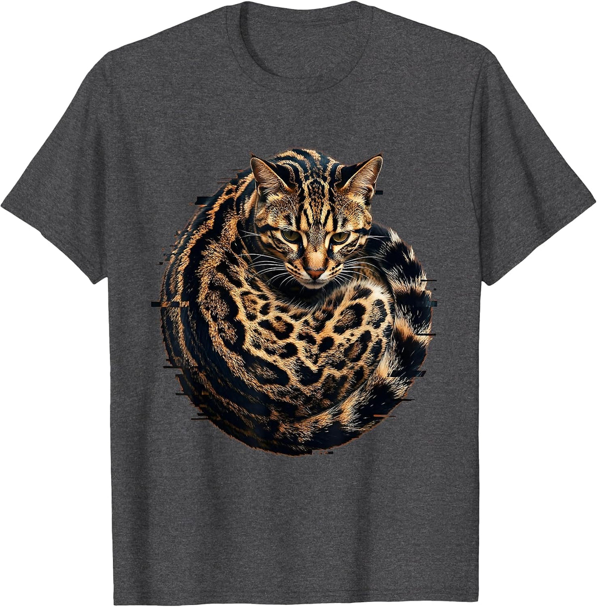 Ocelot Curl Wild Cat Animal Print Design T-Shirt - Dark Heather Grey