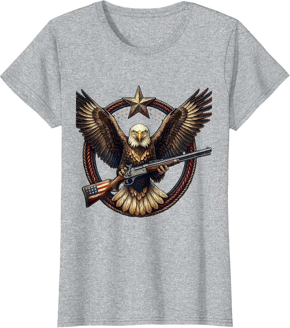 Bald Eagle Perched on Rifle 2nd Amendment T-Shirt - Heather Grey