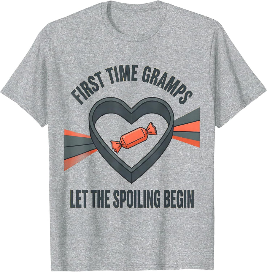 First Time Gramps Let The Spoiling Begin Grandpa T-Shirt, Men, Heather Grey, 3X-Large - As Pictured